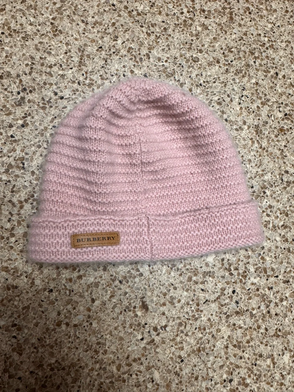 Burberry Cashmere Light Pink Knit Beanie with Logo Patch